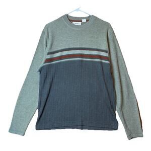 BKE 67 Sweater Green Gray Striped Ribbed Knit Long Sleeve Size L